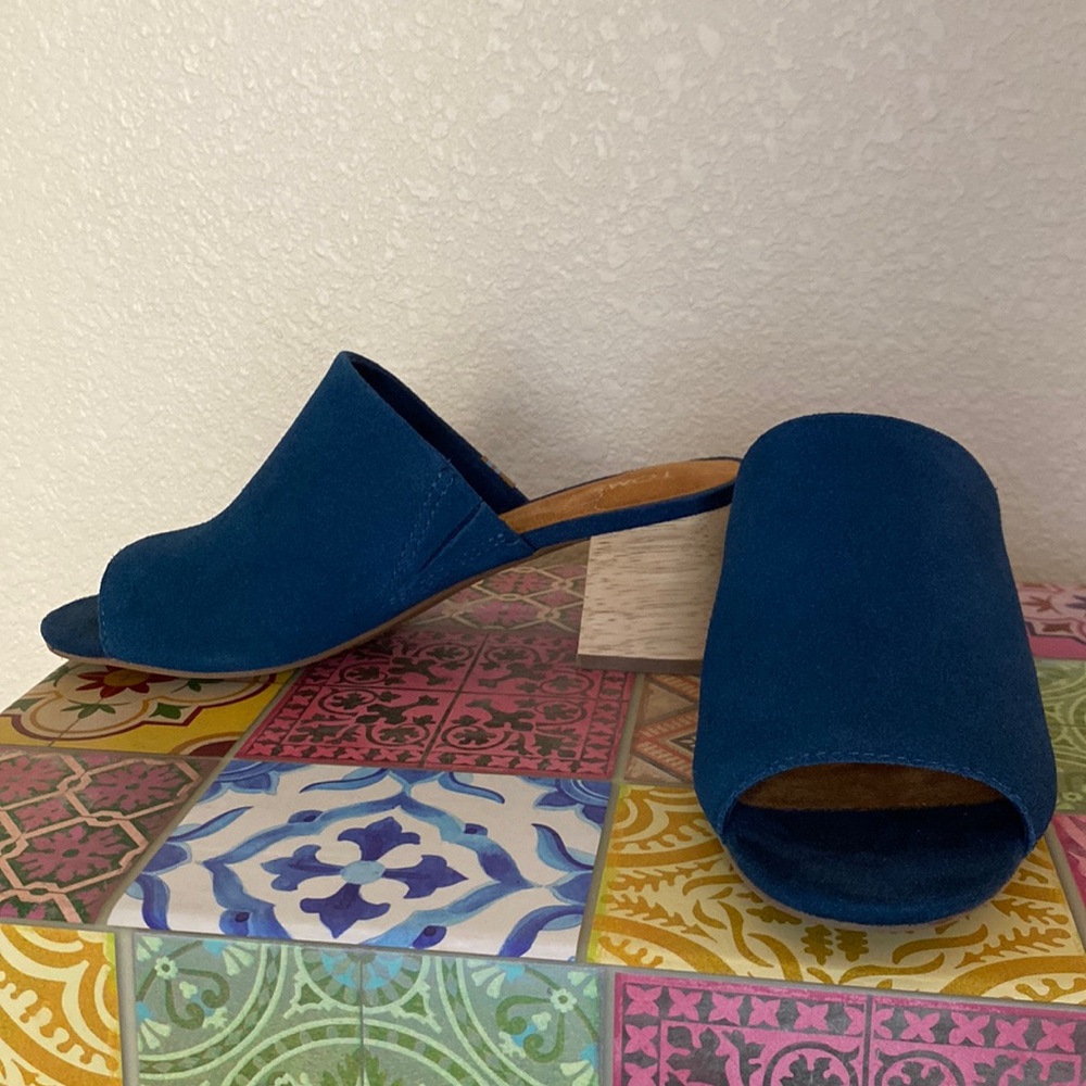 NWOT TOMS Blue suede mules